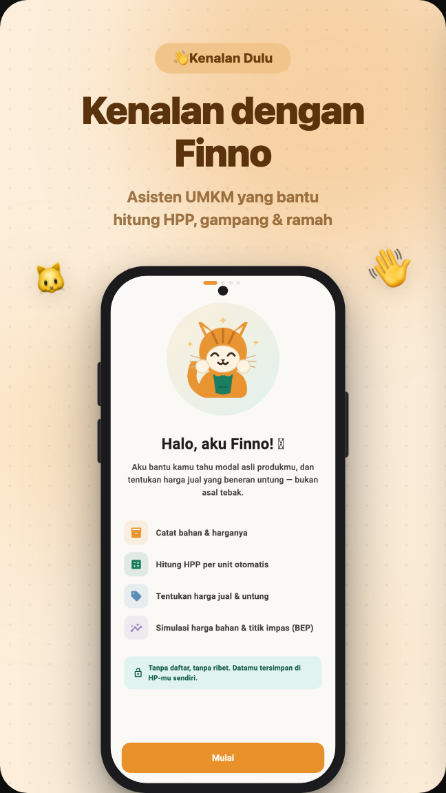 Tampilan Onboarding Finno — Kenalan dengan Finno