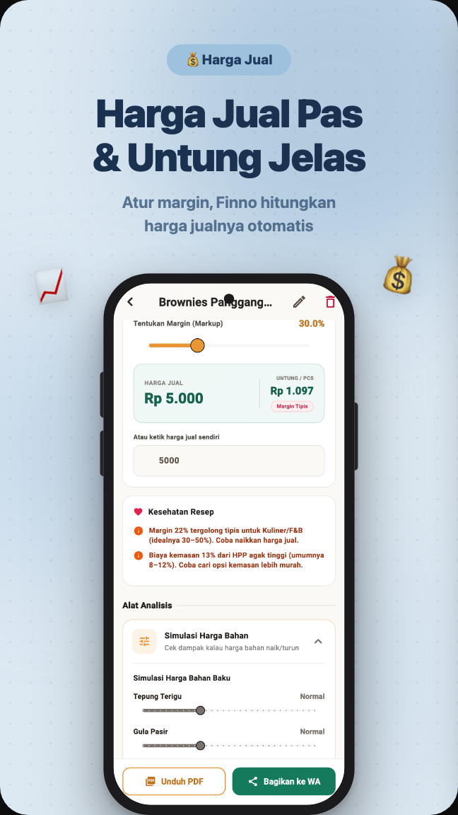Kalkulator Harga Jual Finno — Harga Jual Pas & Untung Jelas