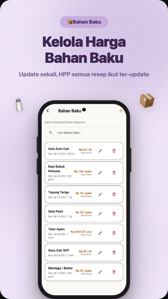 Perpustakaan Bahan Baku Finno — Kelola Harga Bahan Baku
